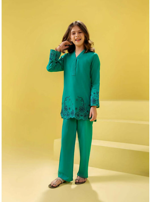 Velvour Girls Cotton Embroidered Stitched 2-Piece Suit-VG155-A