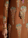 Hussain Rehar Luxury Pret'23 Raw Silk Embellished Stitched 3-Piece Suit-Marrom