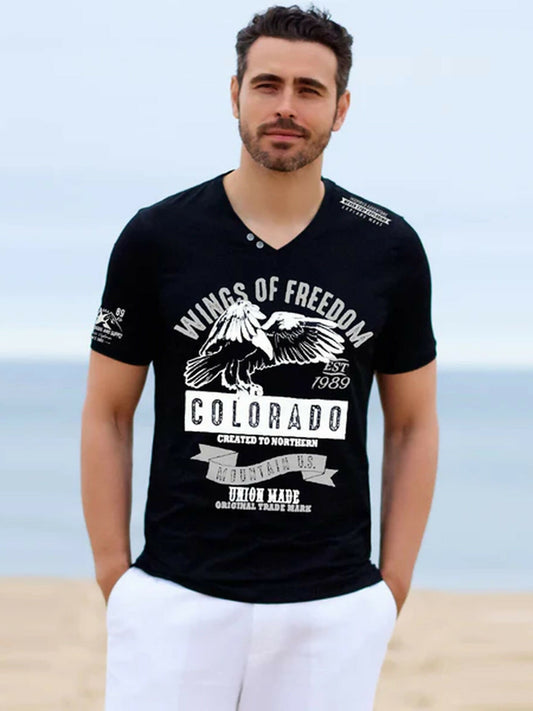 Black Funky Printed Wings Of Freedom Tee Shirt-14401