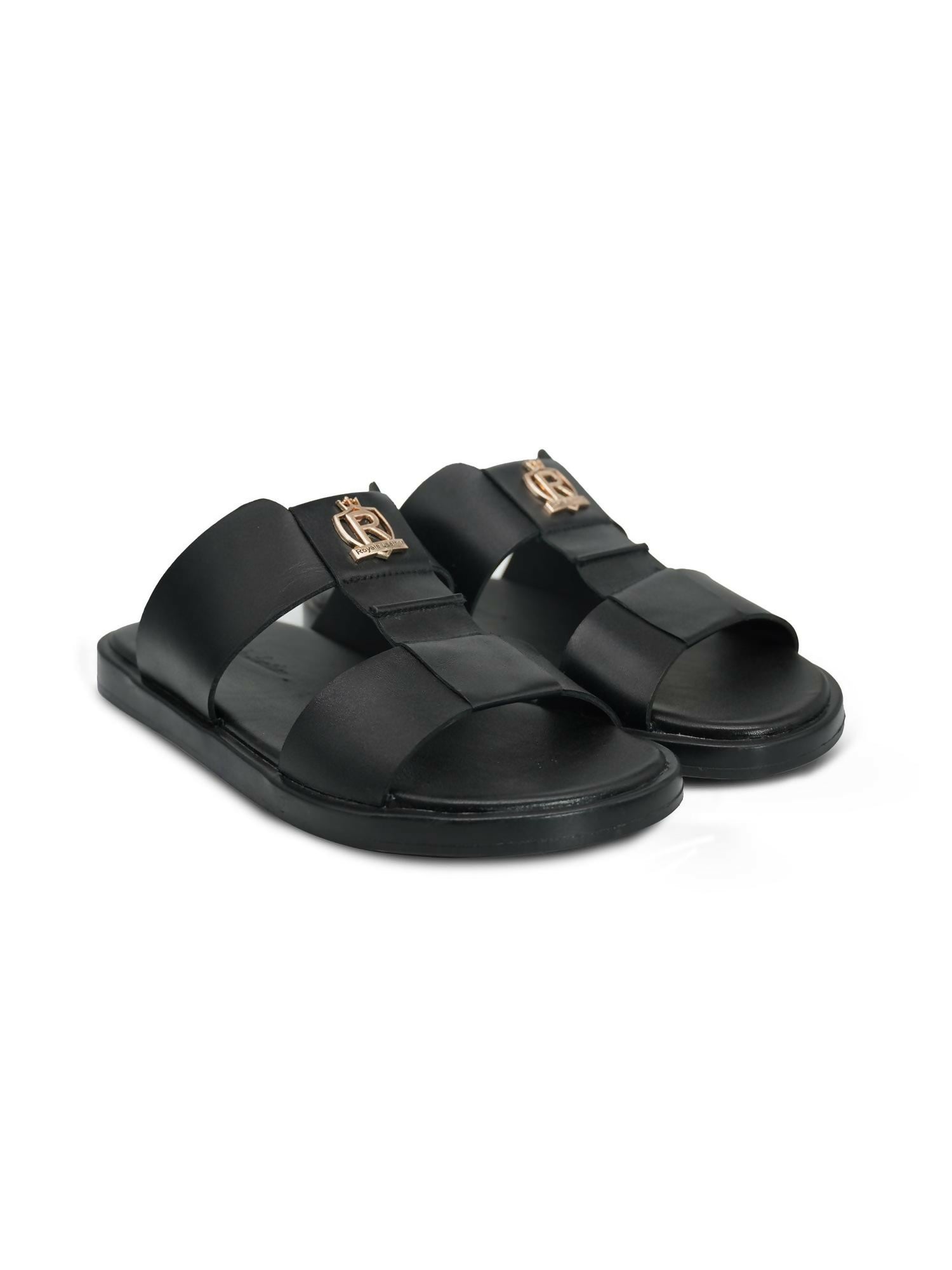 Men's cow leather slippers by Royale Leather with durable rubber sole and comfortable design, ideal for everyday wear