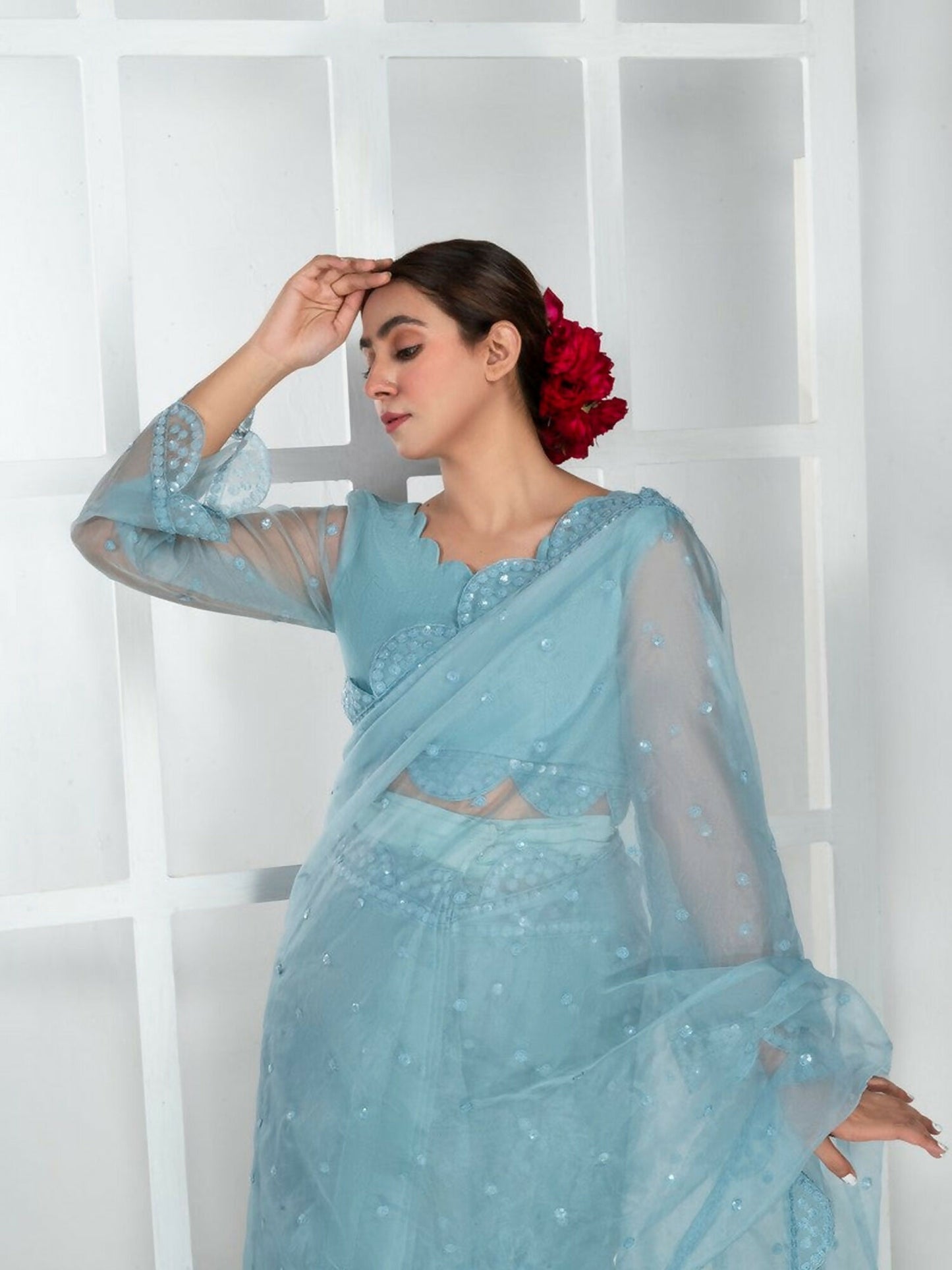 Imran Aftab Lux Winter Wedding Organza Embroidered Unstitched Saree-IASC-29