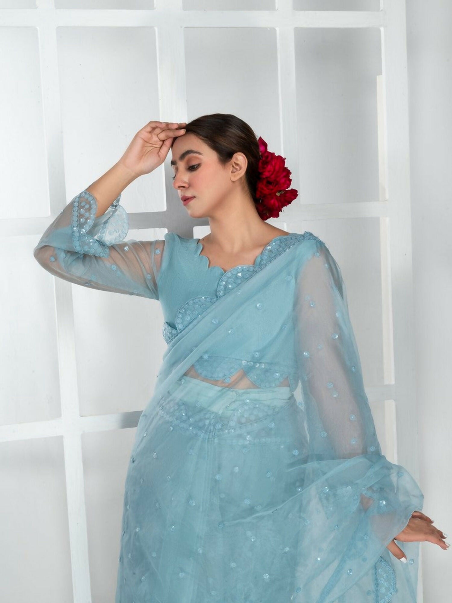 Imran Aftab Lux Winter Wedding Organza Embroidered Unstitched Saree-IASC-29