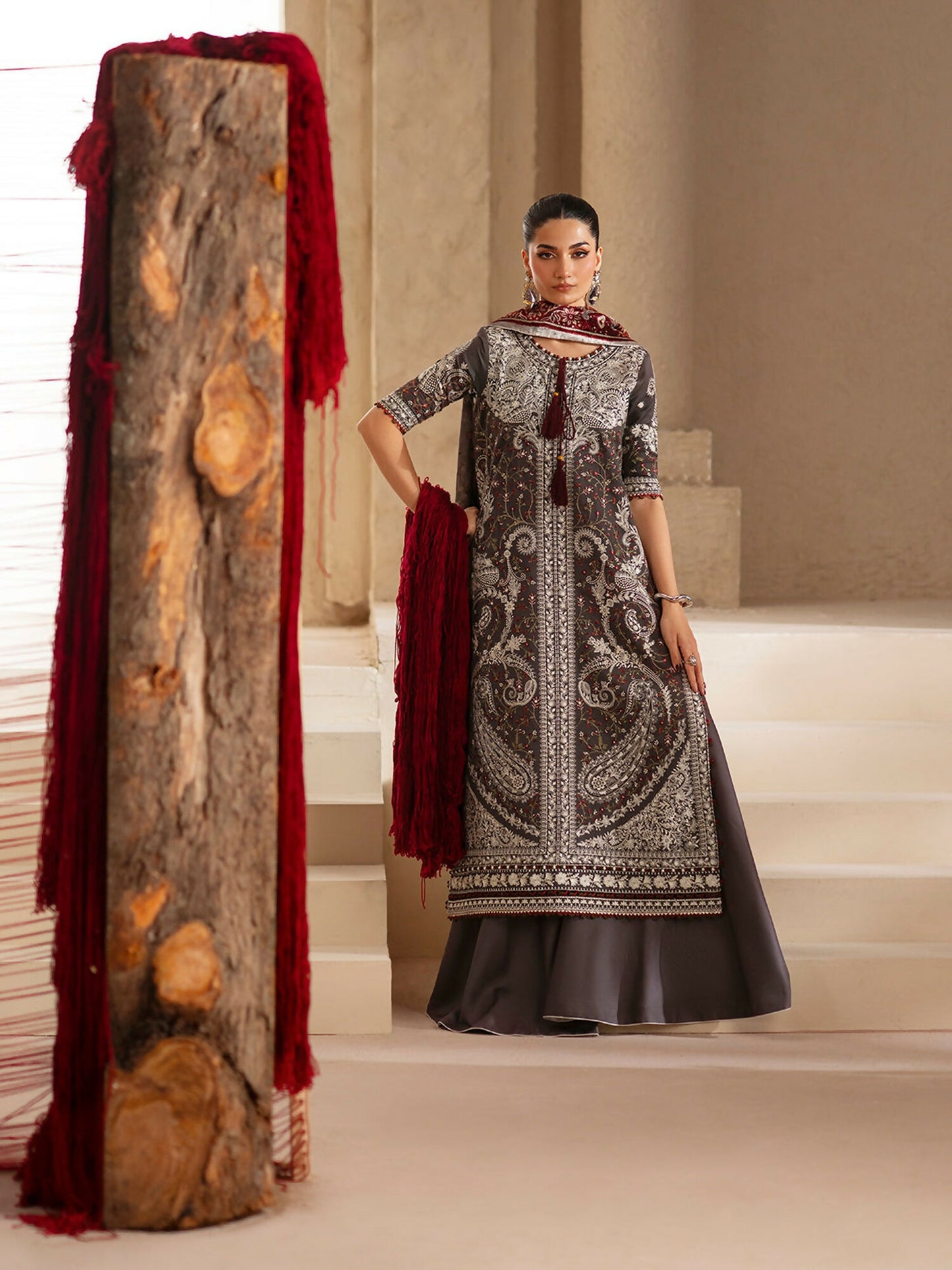 Binilyas Saqqara Kotrai Embroidered Stitched 3-Piece Suit-161-A