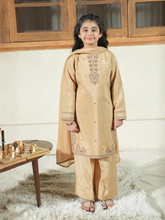 Panache Apparel Noore Eid Edit Sheesha Silk Embroidered Stitched Suit-Deyar Kids