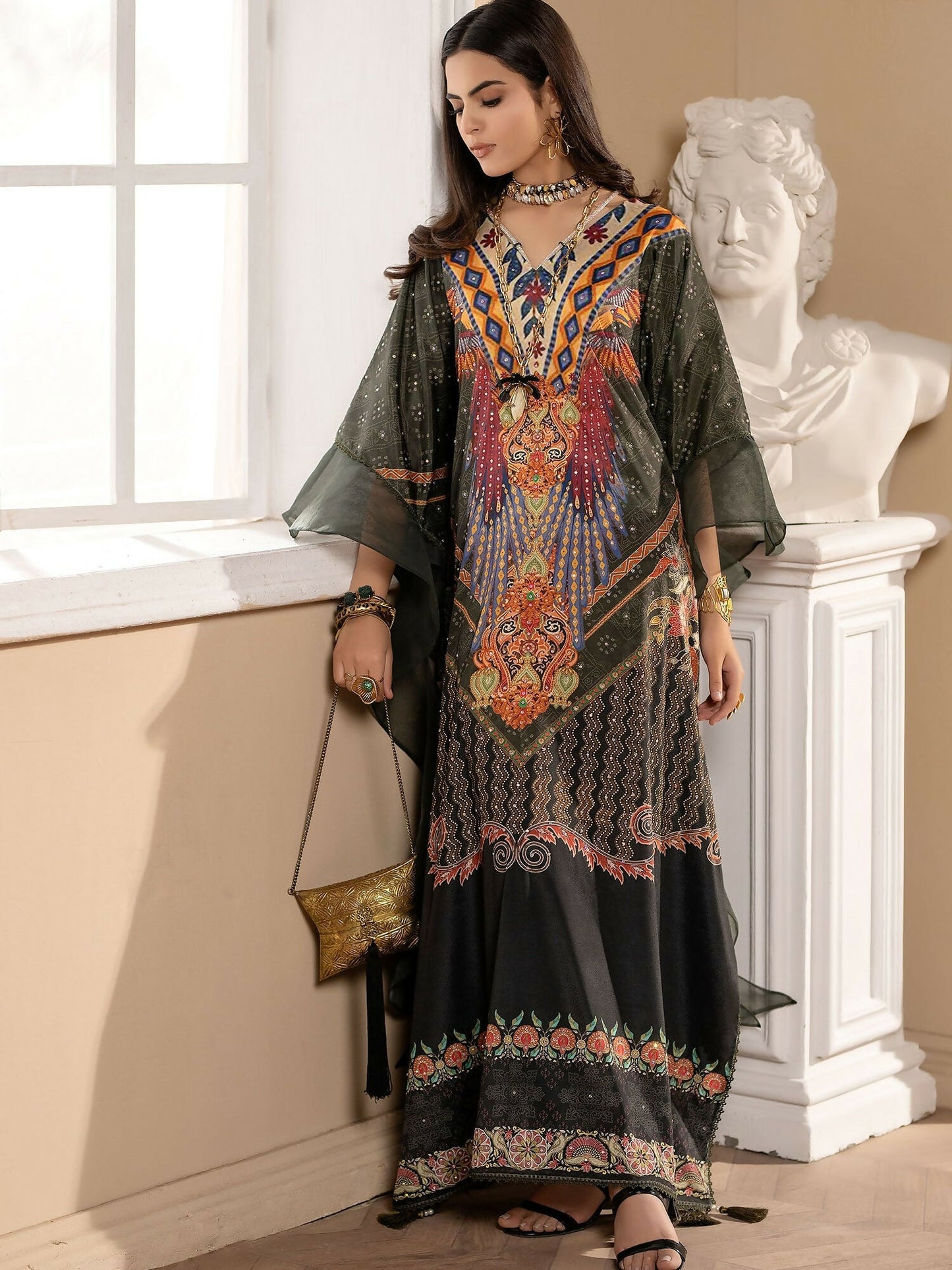 Shiza Hassan Miha Luxury Pret Pure Grip Embellished 1-Piece Kaftan-Scarlette