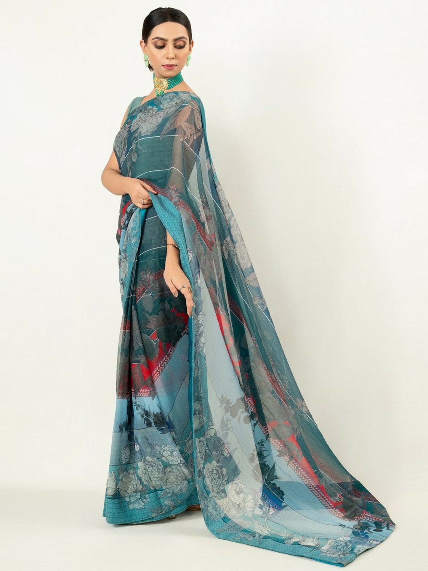 Imran Aftab Chiffon Printed Stitched Saree-IASC 03