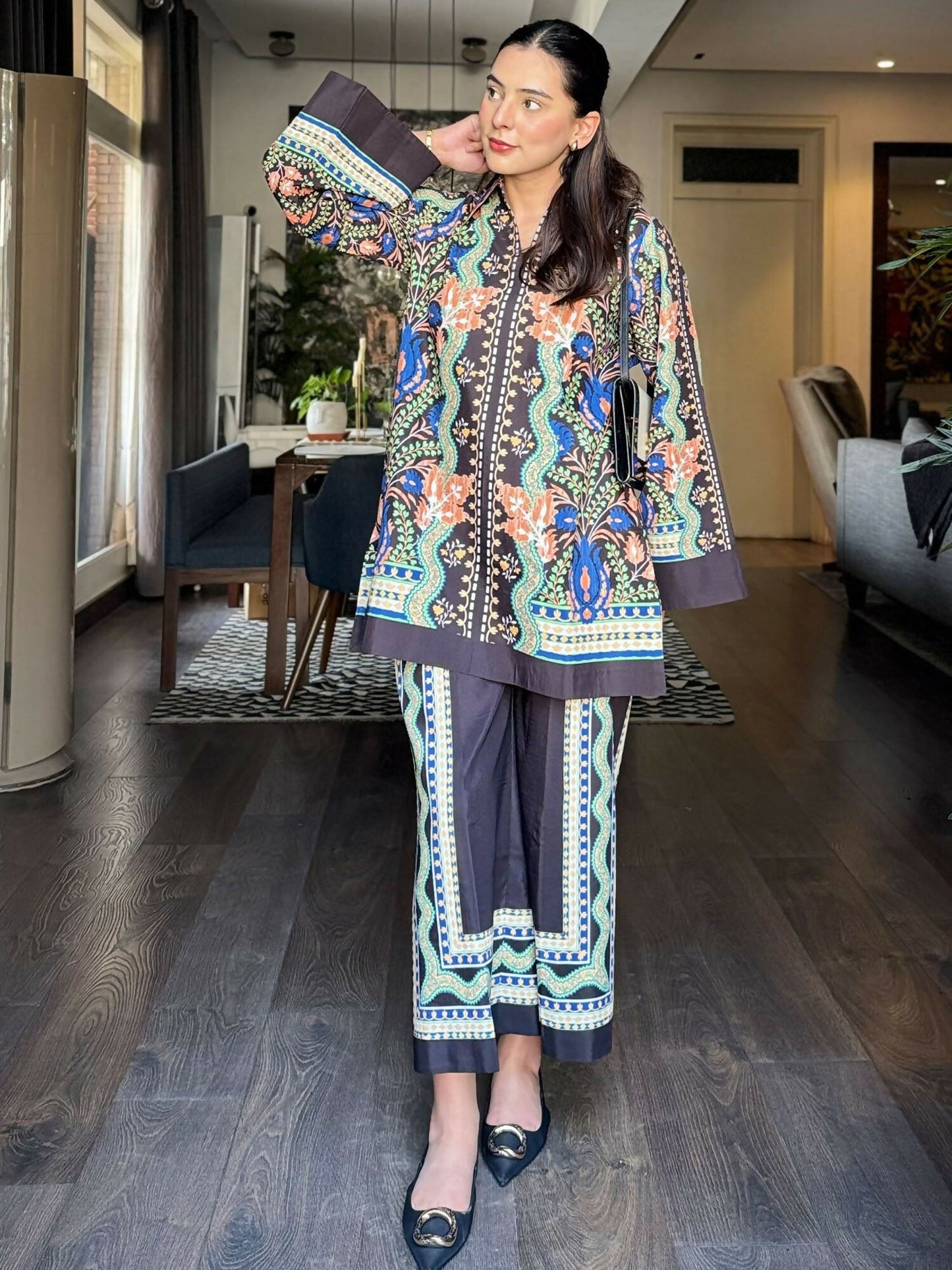 Allure By IH Salina Lawn Silk Printed Co-Ord Set-Gina