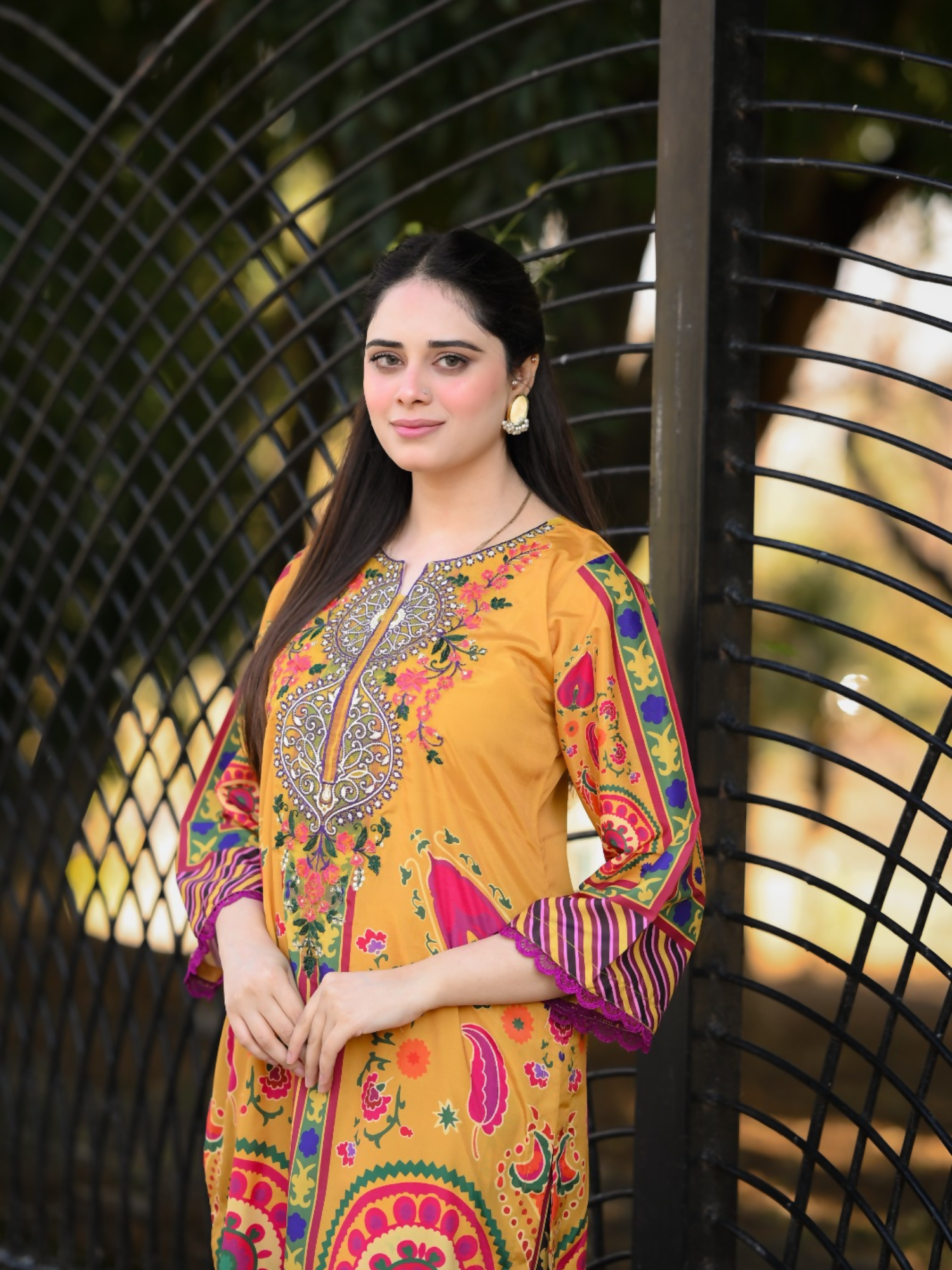 Tehzeeb Libas Poly Lawn Embroidered Co-Ord Set-Caramel