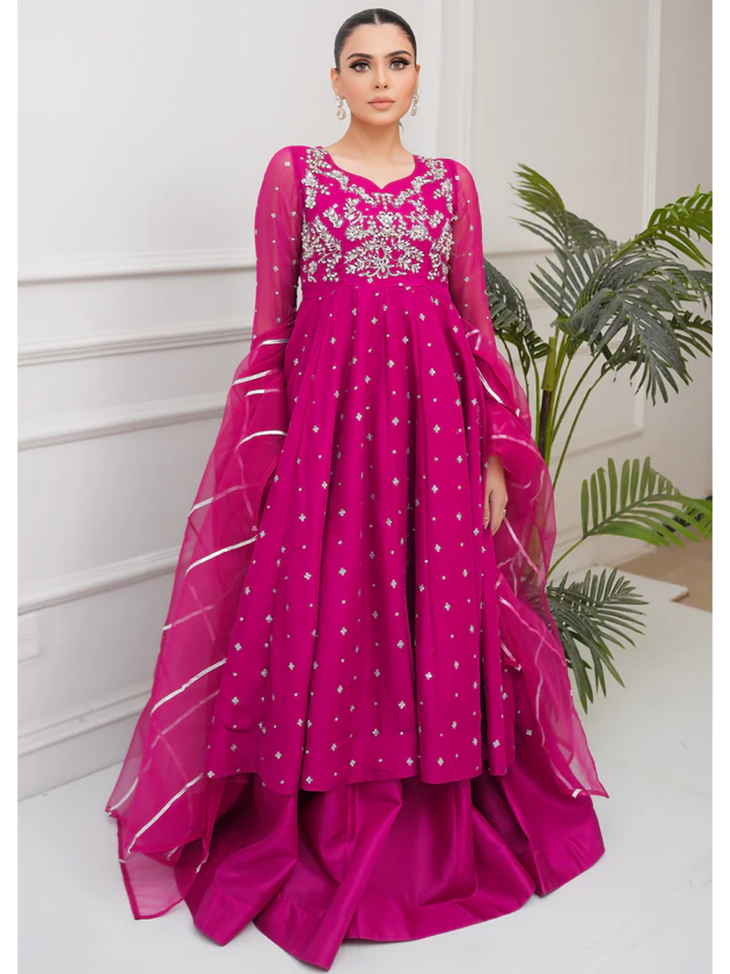 Allure By IH Lehr Chiffon Embroidered Lehenga-Very Berry
