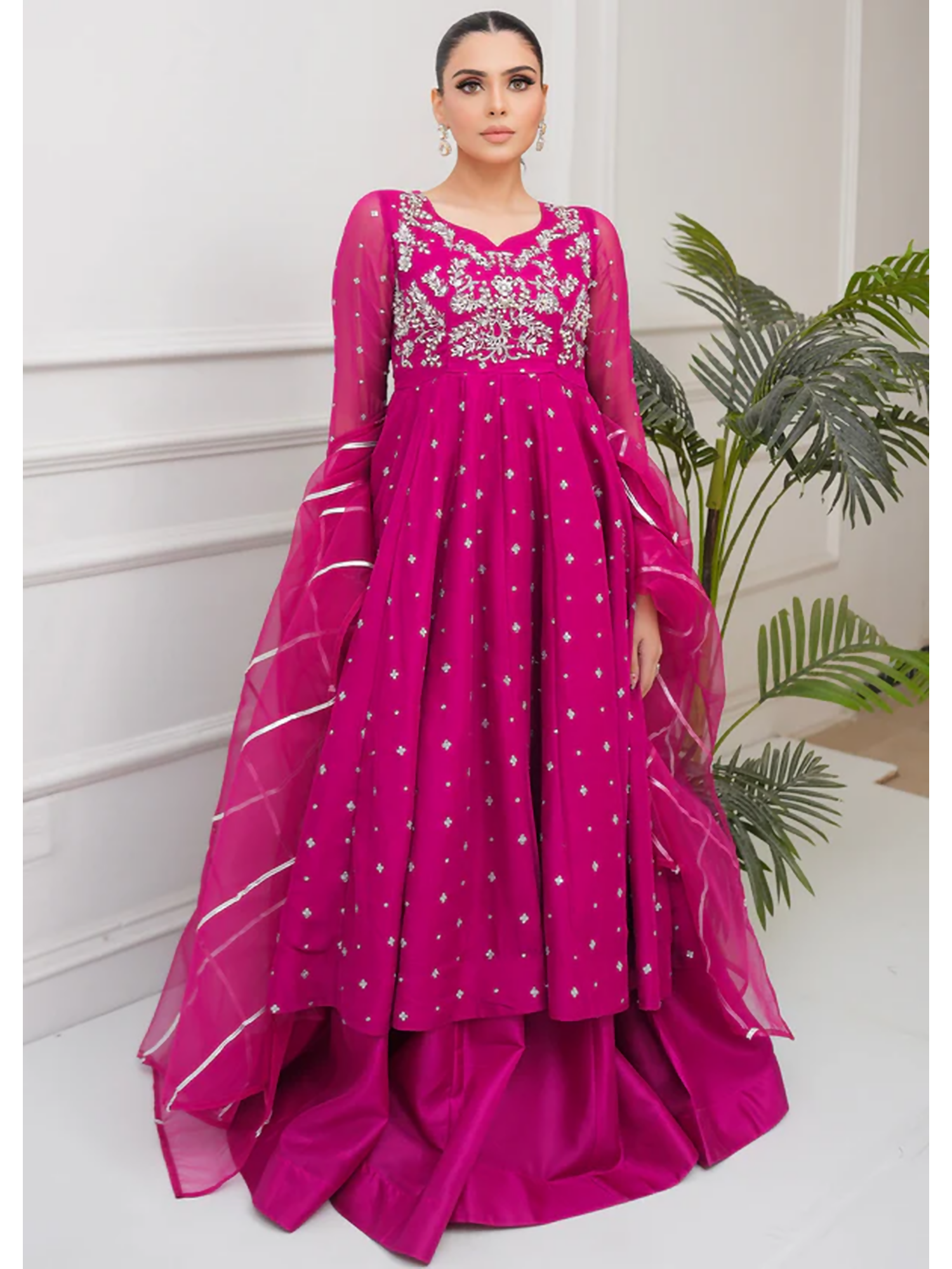 Allure By IH Lehr Chiffon Embroidered Lehenga-Very Berry