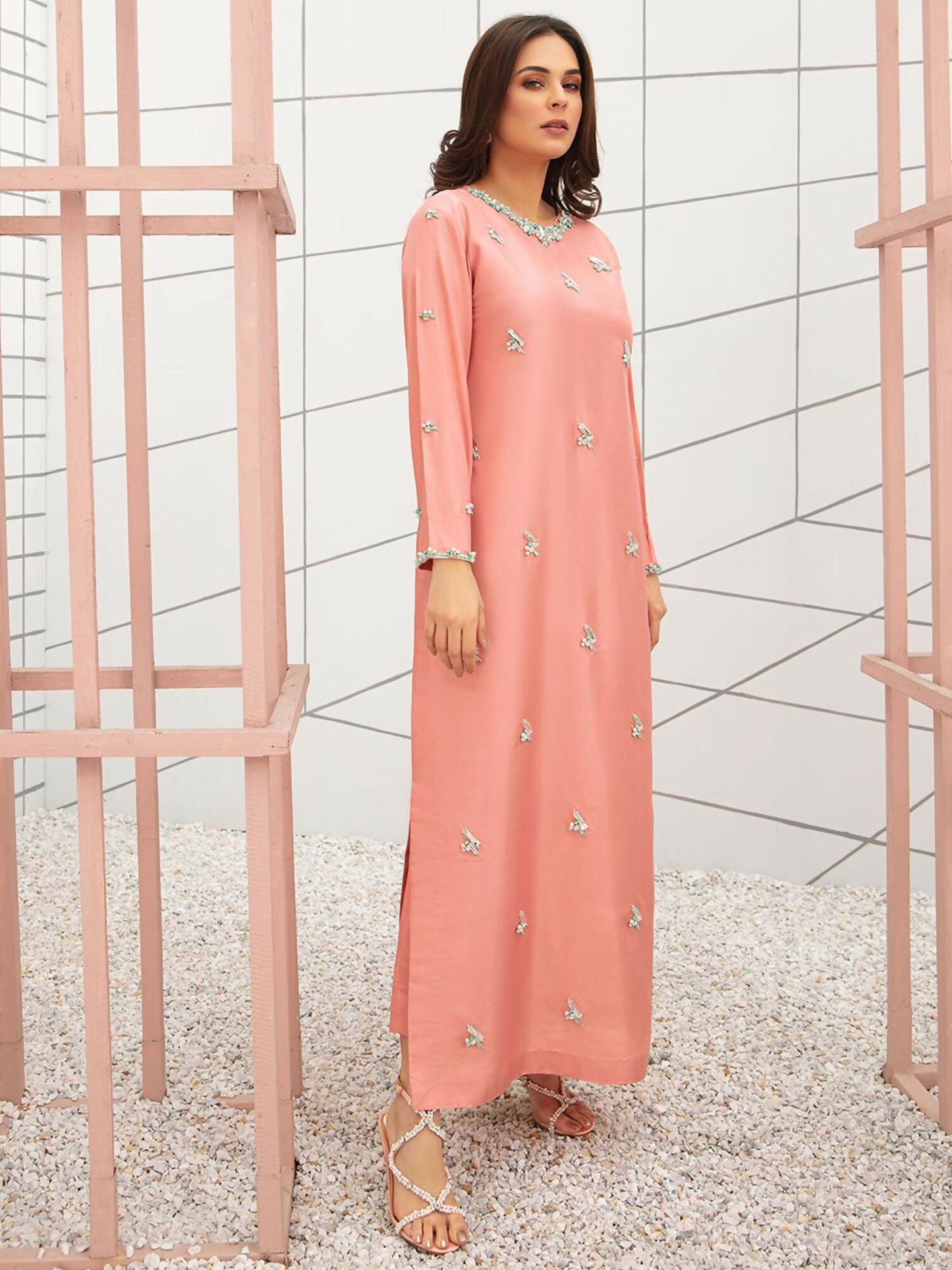 Allure By IH Raw Silk Embellished Stitched 3-Piece Suit-First Blush