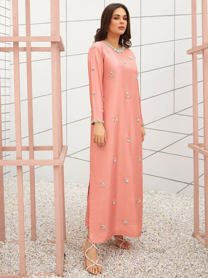 Allure By IH Raw Silk Embellished Stitched 3-Piece Suit-First Blush
