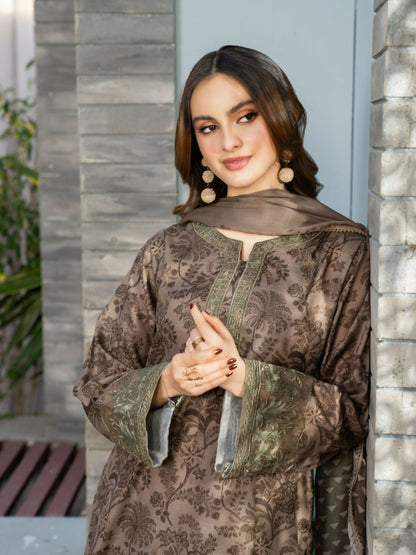 Panache Apparel Fiona SS'25 Cambric Lawn Embroidered Stitched Suit-Fawn