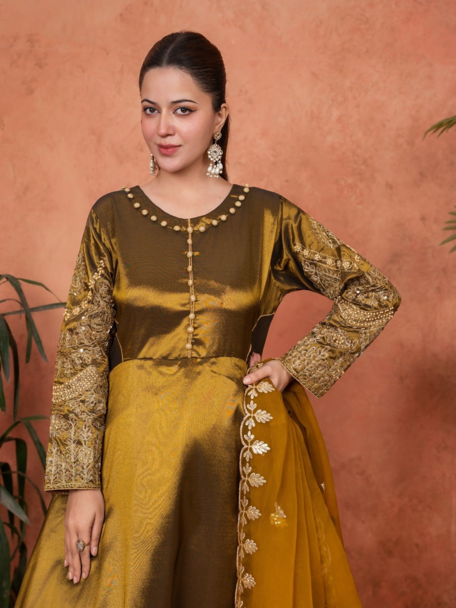 Stylish Collection Majeste Silk Embroidered Maxi-Zuri Golden