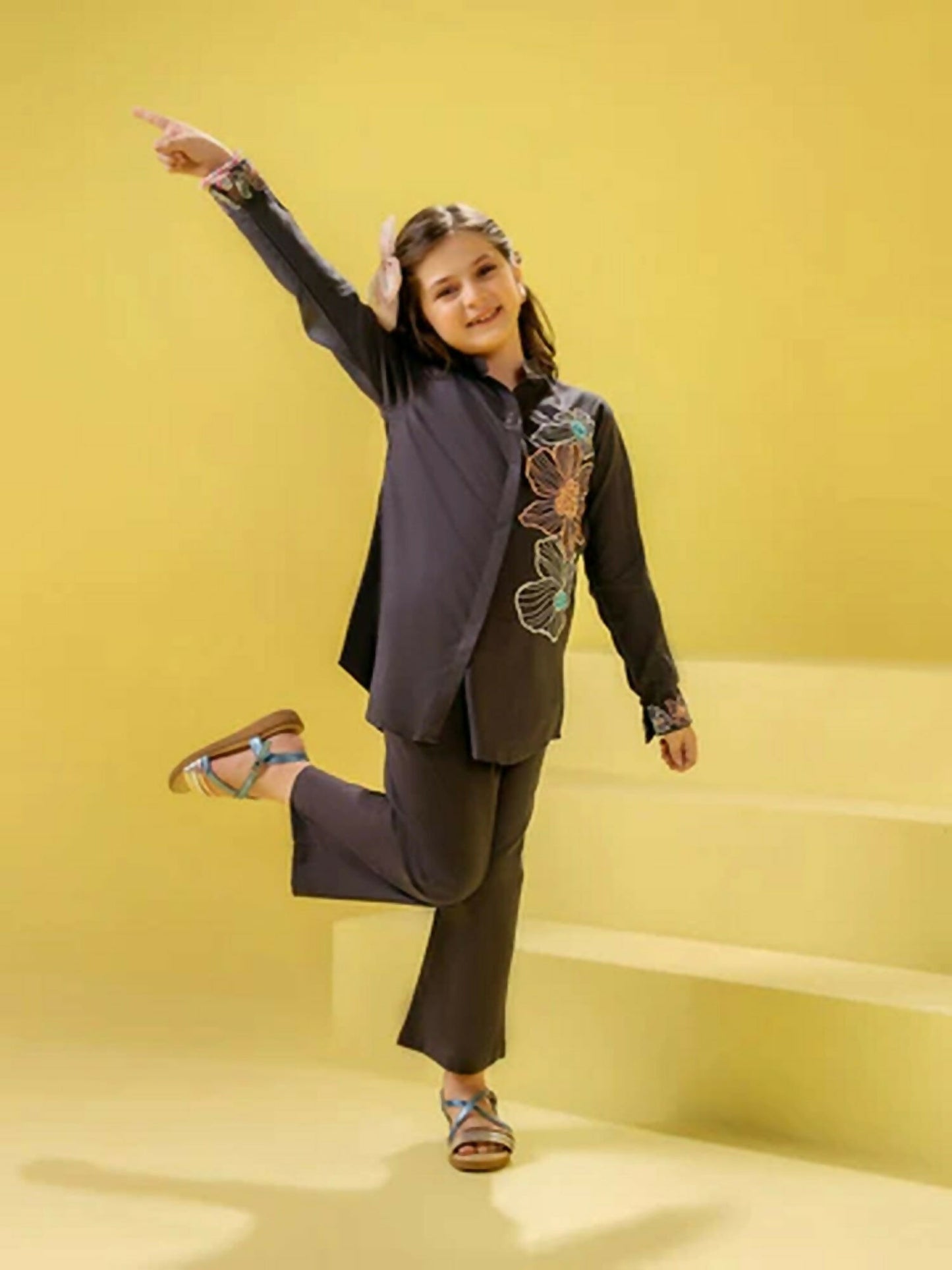 Velvour Girls Cotton Embroidered Co Ord Set-VG135-A