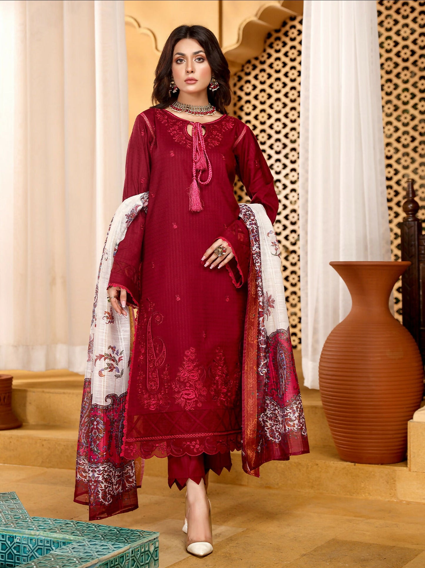 Binilyas Dobby Embroidered Unstitched 3-Piece Suit-D 741-B