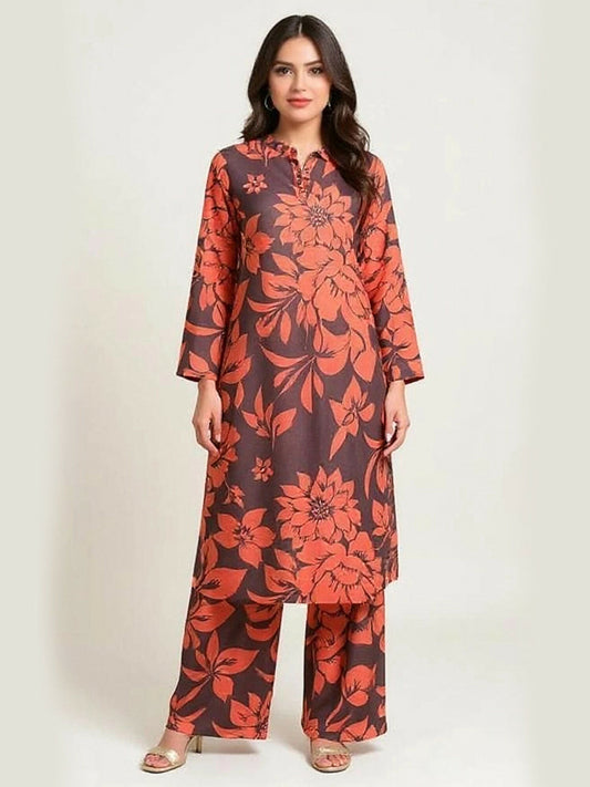 Bin Shaukat unstitched 2-piece digital lawn suit with all-over print and matching printed trouser.