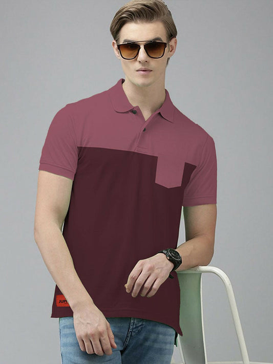 Jupiter men's color block polo with front pocket, button placket, and premium collar design
