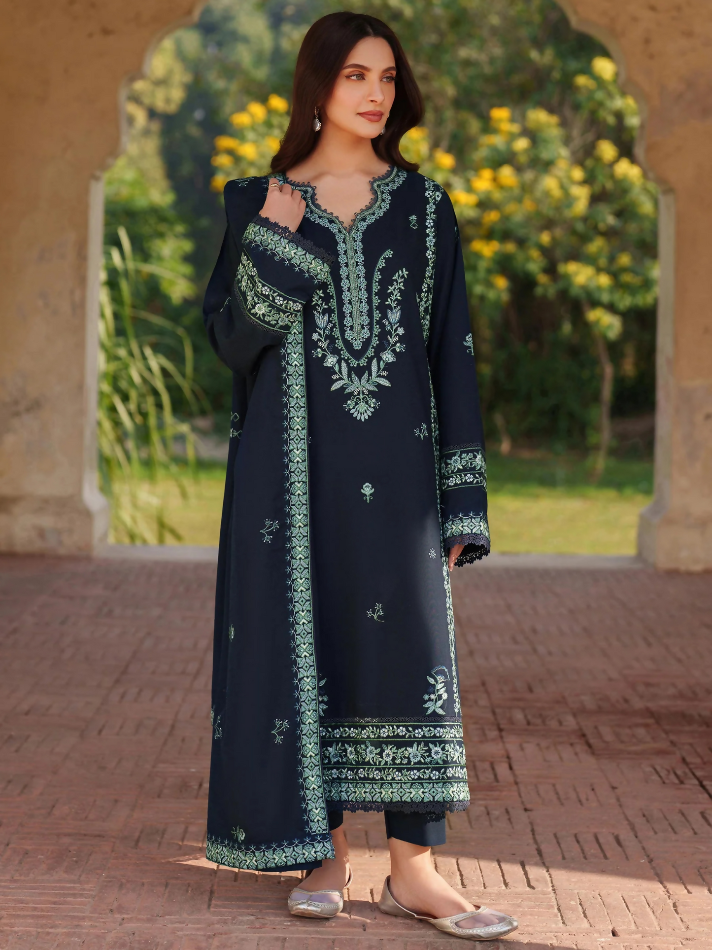 Panache Apparel Khaddar Embroidered Stitched Suit-Zeen-Black
