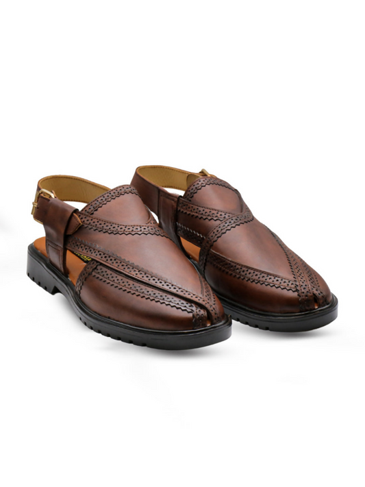 Brown leather sandals with a minimalist design and premium finish, offering classic style and comfortable wear for any occasion.