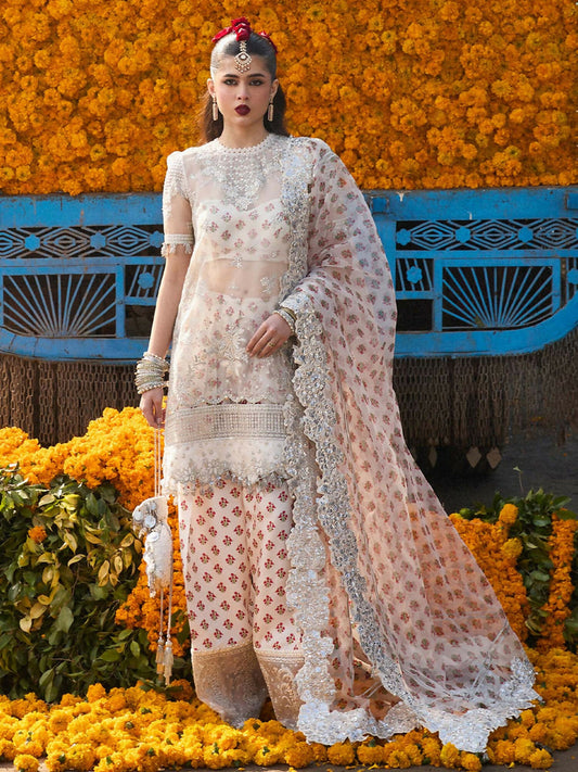 Ivory Hussain Rehar Luxury Organza Embroidered Unstitched 3-Piece Suit-Zareen