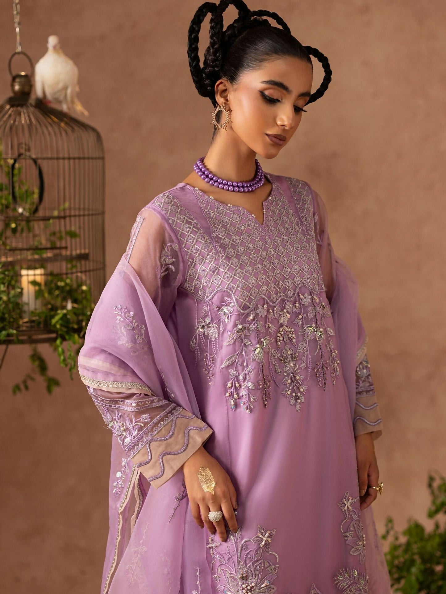 Shurooq Geet Organza Embroidered Stitched 3-Piece Suit-Ragni