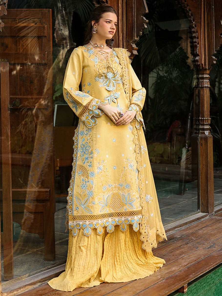 Yellow-Mahnur Shanaya Lawn Vol 2 Embroidered Stitched 3-Piece Suit-SH-04