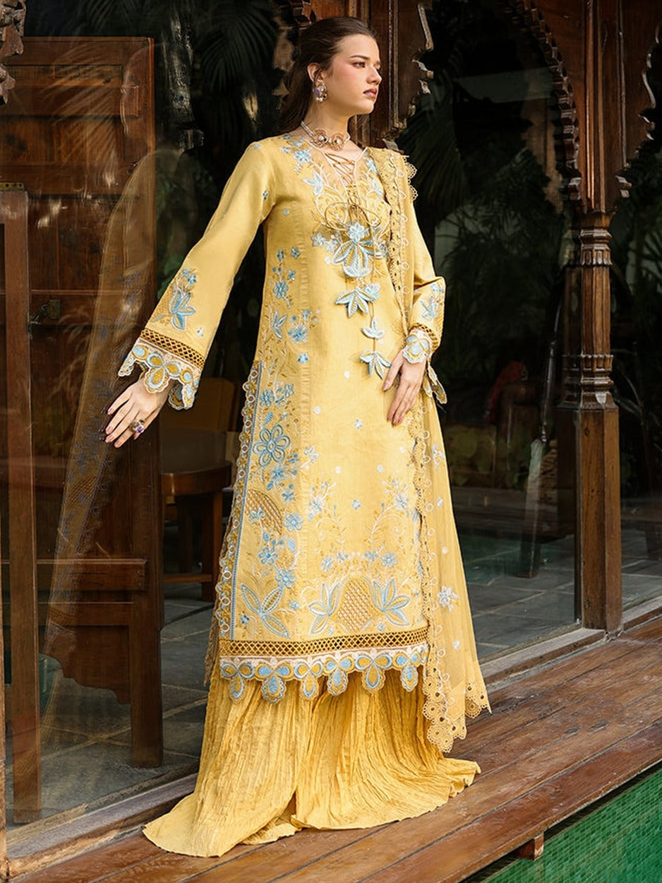 Yellow-Mahnur Shanaya Lawn Vol 2 Embroidered Stitched 3-Piece Suit-SH-04