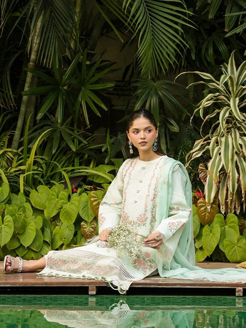 Mint Green-Mahnur Shanaya Lawn Vol 2 Embroidered Stitched 3-Piece Suit-SH-09