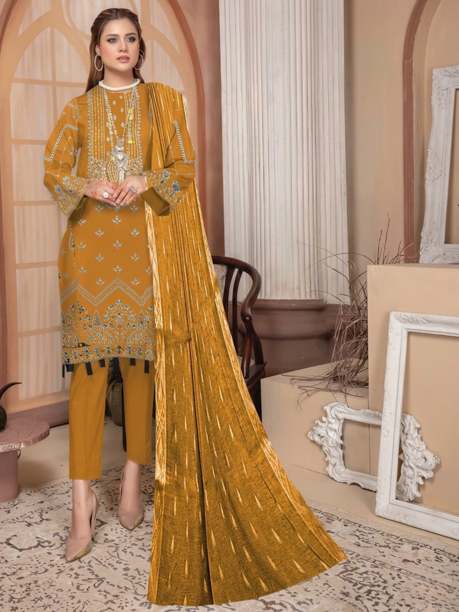 Bin Shaukat Lawn Embroidered Unstitched 3-Piece Suit-07