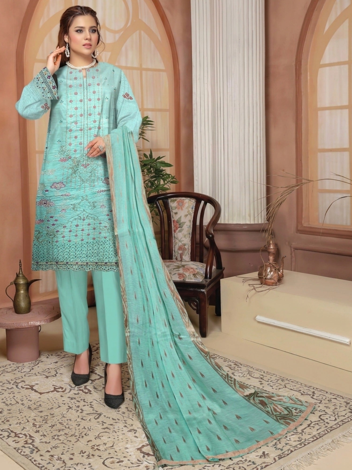 Bin Shaukat Lawn Embroidered Unstitched 3-Piece Suit-03