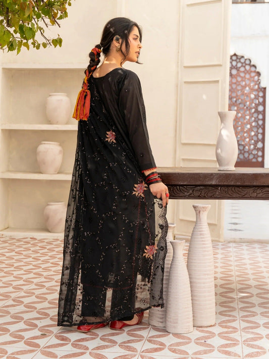 Black-Noori Lawn Embroidered Stitched 3-Piece Suit-BLS26103