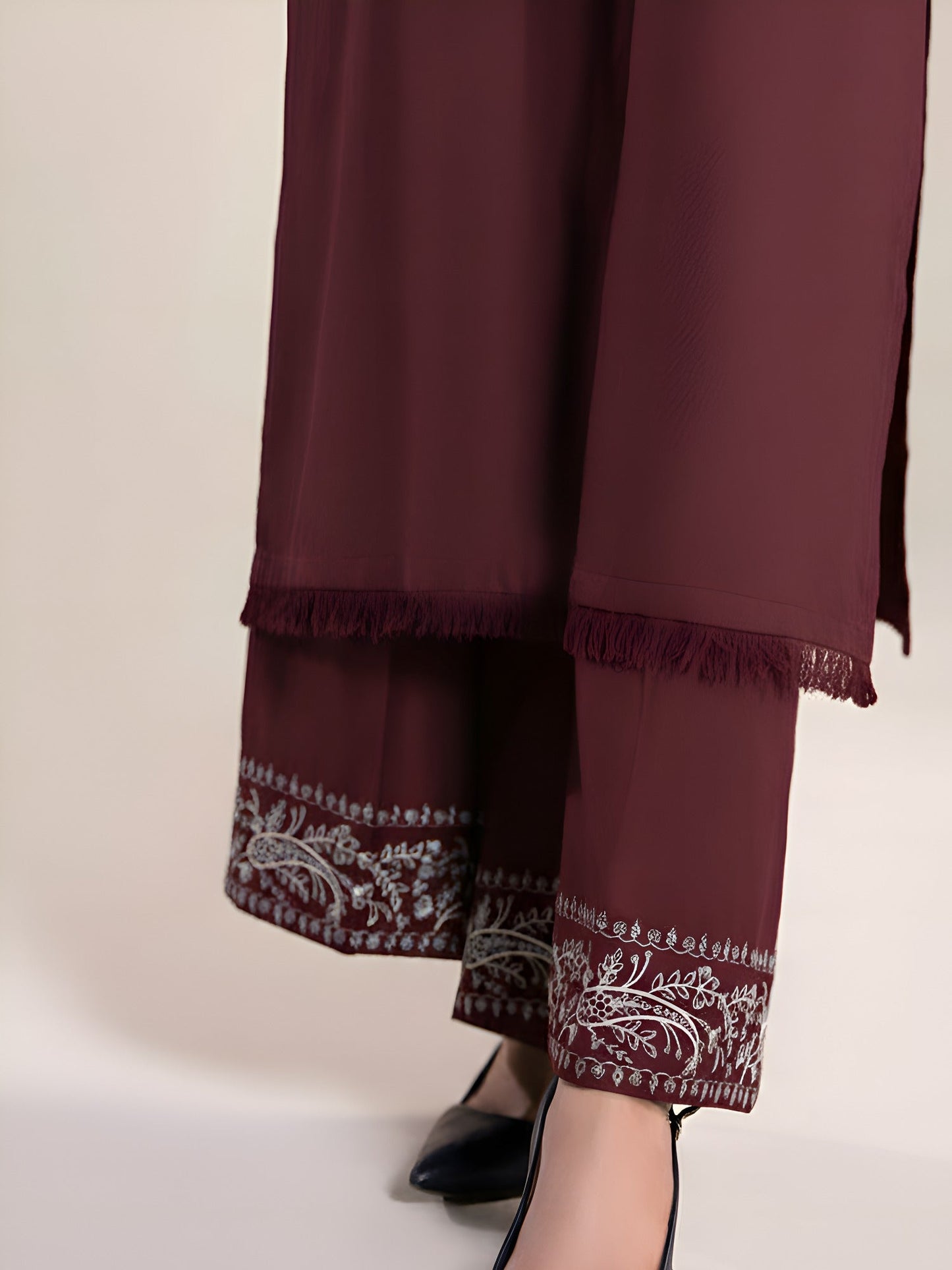 Maroon Ayat Closet Linen Embroidered Stitched 2-Piece Suit-Blossom