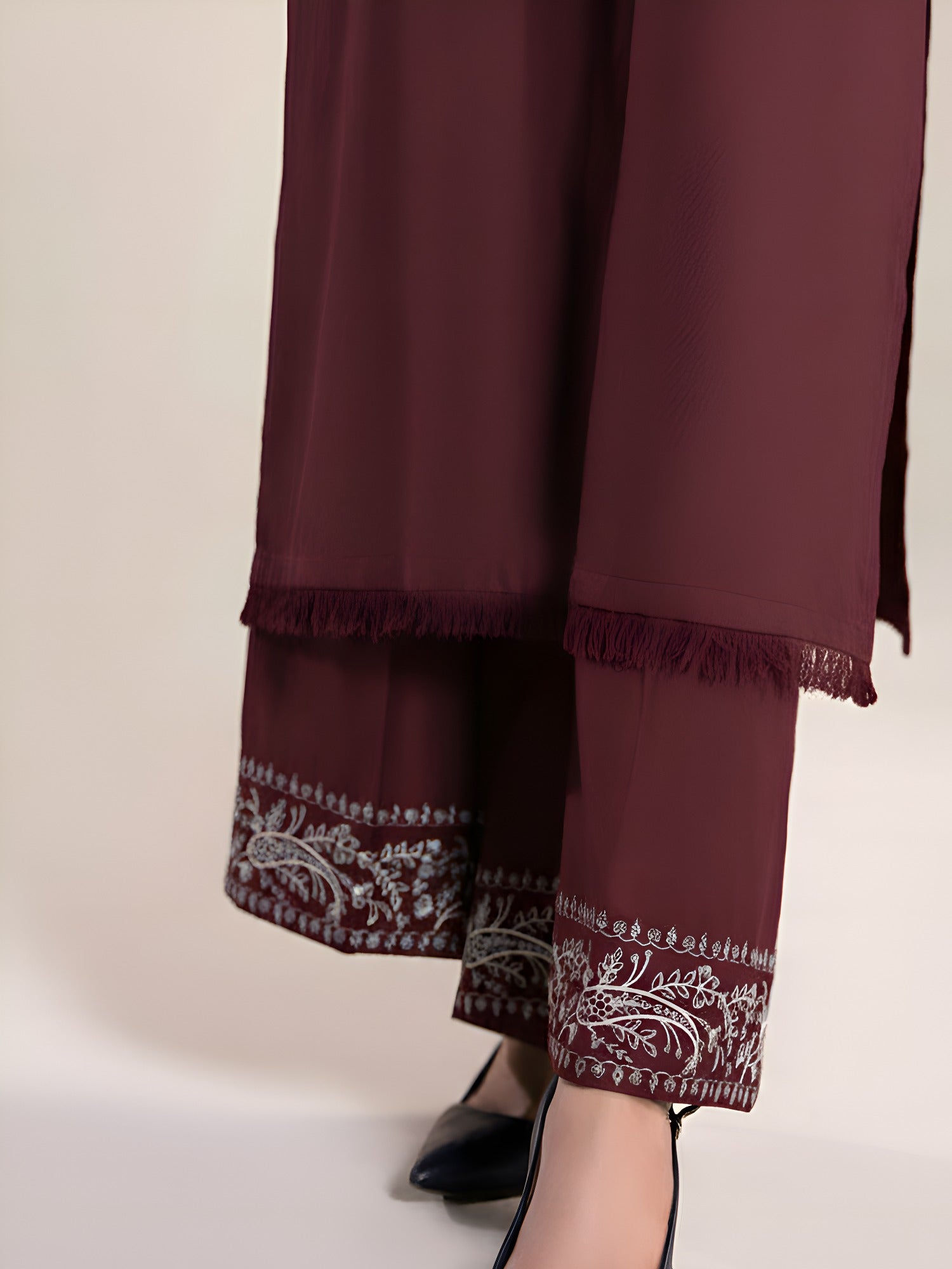 Maroon Ayat Closet Linen Embroidered Stitched 2-Piece Suit-Blossom