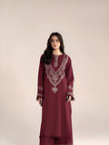 Maroon Ayat Closet Linen Embroidered Stitched 2-Piece Suit-Blossom