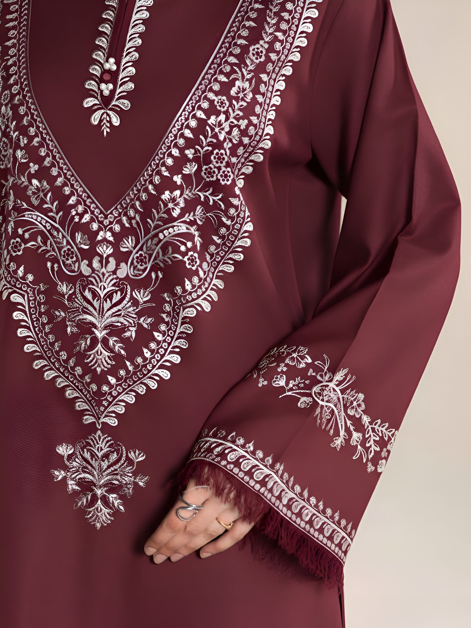 Maroon Ayat Closet Linen Embroidered Stitched 2-Piece Suit-Blossom