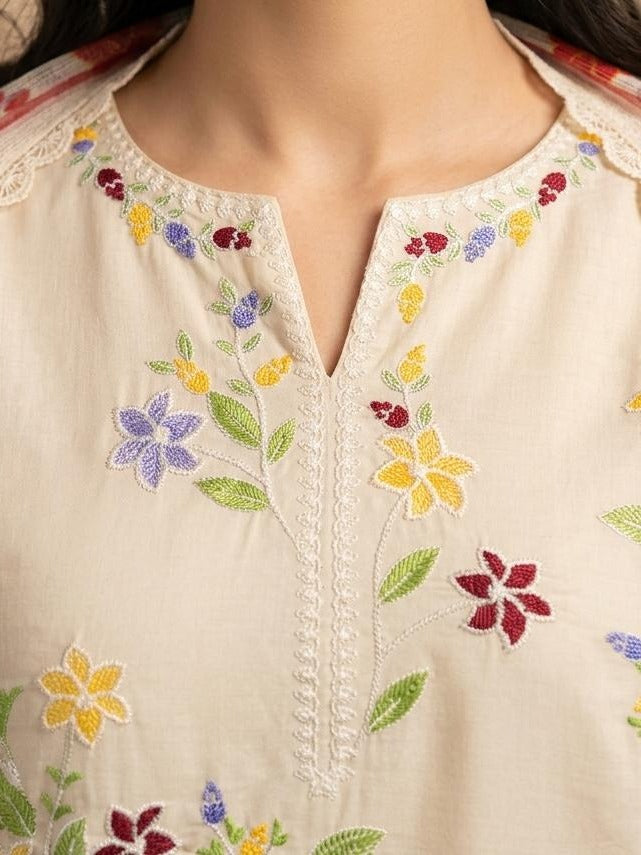 Cream-Duas Boutique Lawn  Embroidered Stitched 3-Piece Suit-Aneelas