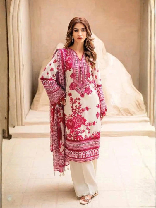 Pink White-Gul Ahmed Lawn Printed Unstitched 3-Piece Suit-SD-42092
