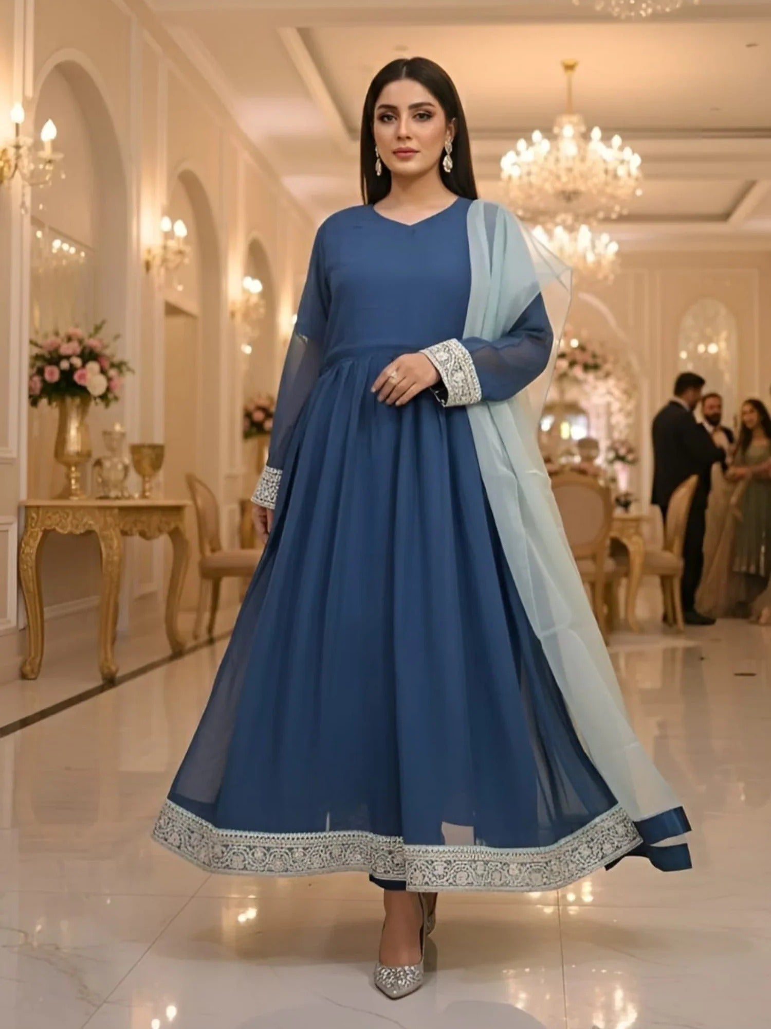 Blue-Duas Boutique Chiffon Maxi-Shaam-e-Sapphire