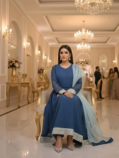 Blue-Duas Boutique Chiffon Maxi-Shaam-e-Sapphire
