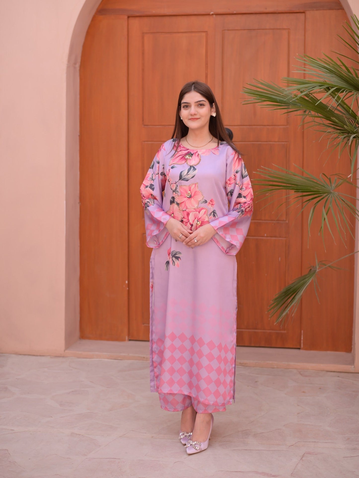 Lavender MH Cloth House Silk Printed Stitched 2-Piece Suit-Sukoon