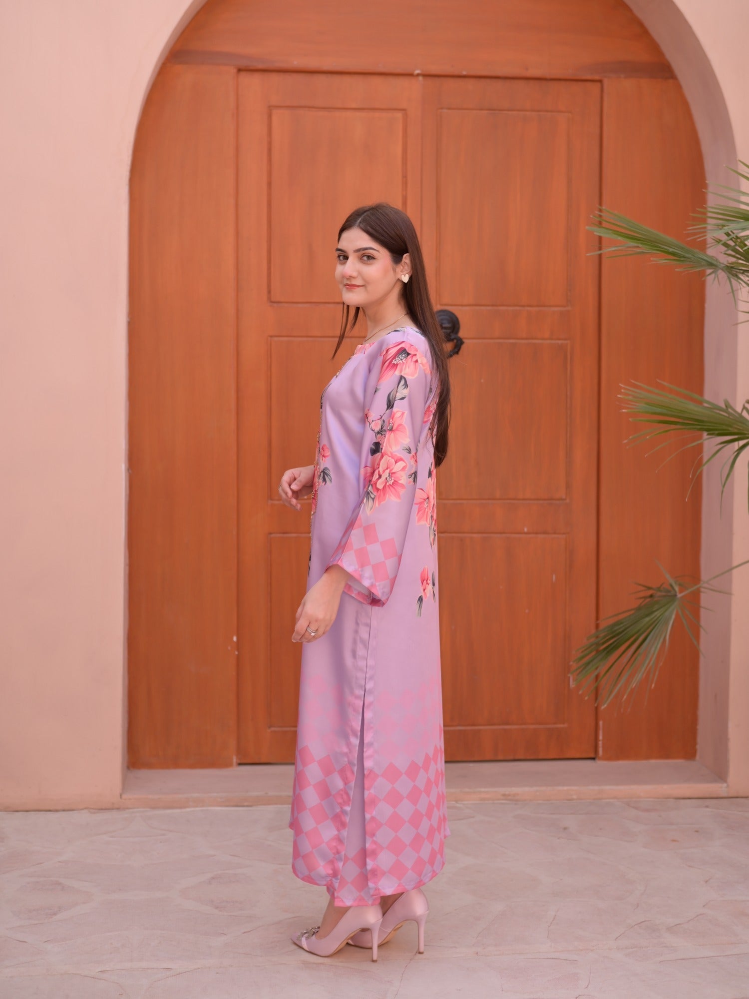 Lavender MH Cloth House Silk Printed Stitched 2-Piece Suit-Sukoon