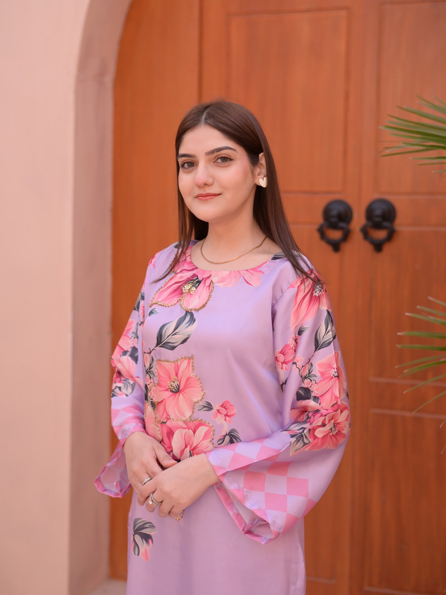 Lavender MH Cloth House Silk Printed Stitched 2-Piece Suit-Sukoon