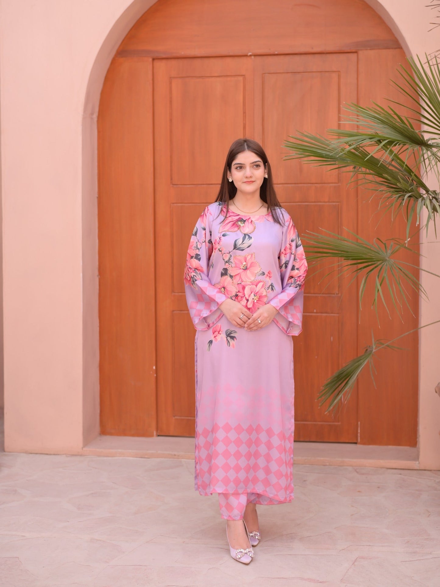 Lavender MH Cloth House Silk Printed Stitched 2-Piece Suit-Sukoon