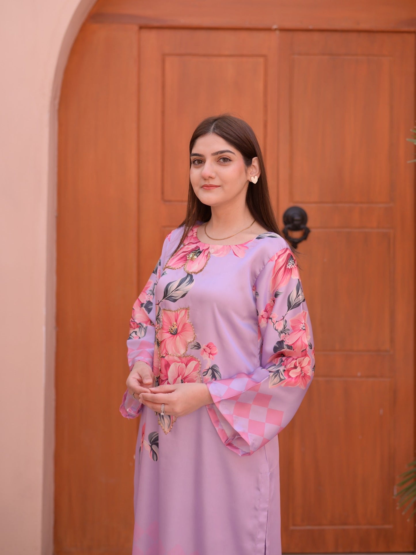 Lavender MH Cloth House Silk Printed Stitched 2-Piece Suit-Sukoon