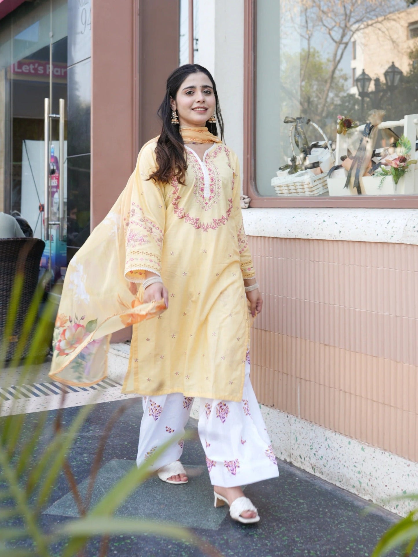 Yellow -Tawakal Closet Cotton Embroidered Stitched 3-Piece Suit-Lemon Blossom-TW4564