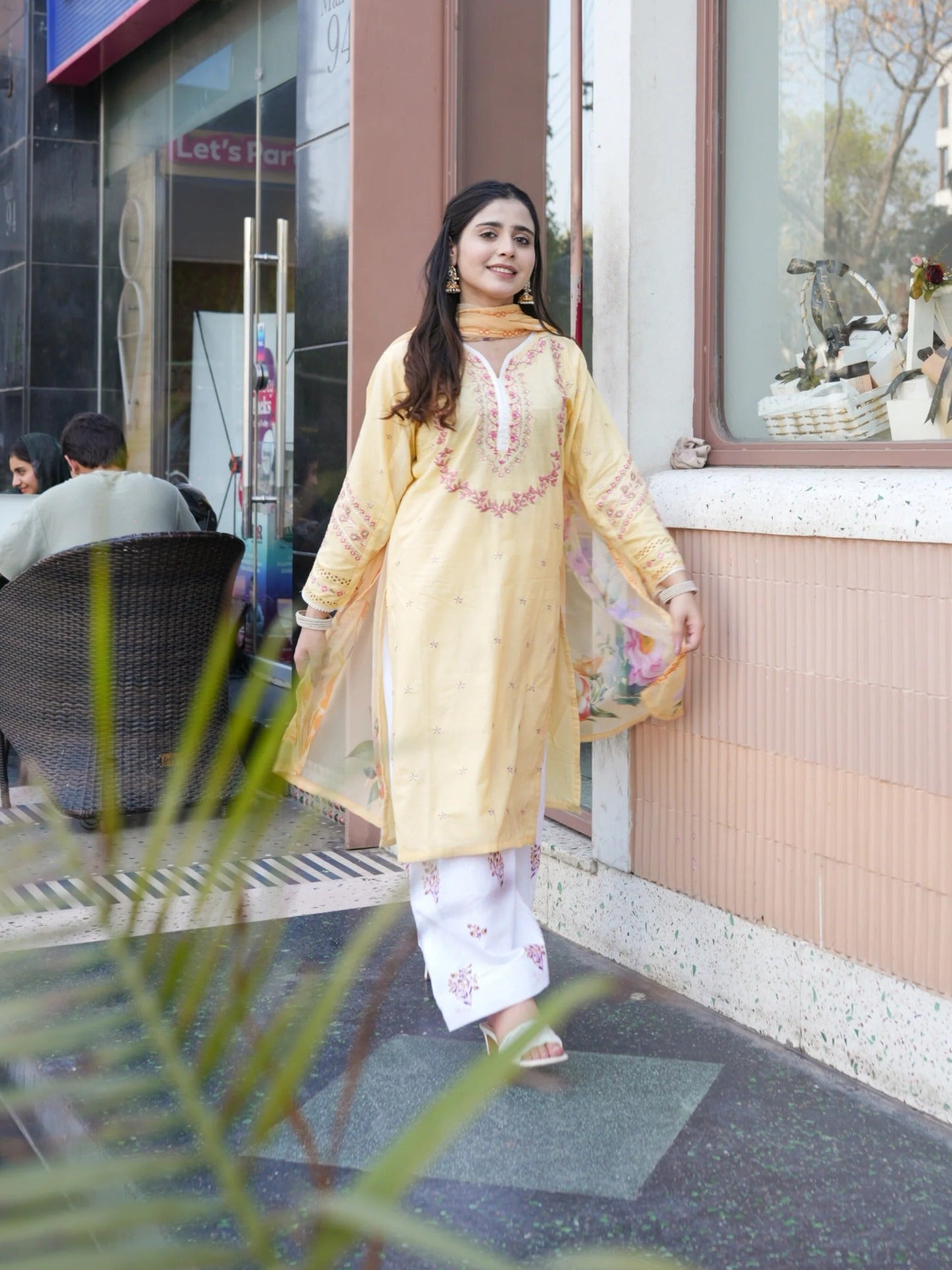 Yellow -Tawakal Closet Cotton Embroidered Stitched 3-Piece Suit-Lemon Blossom-TW4564
