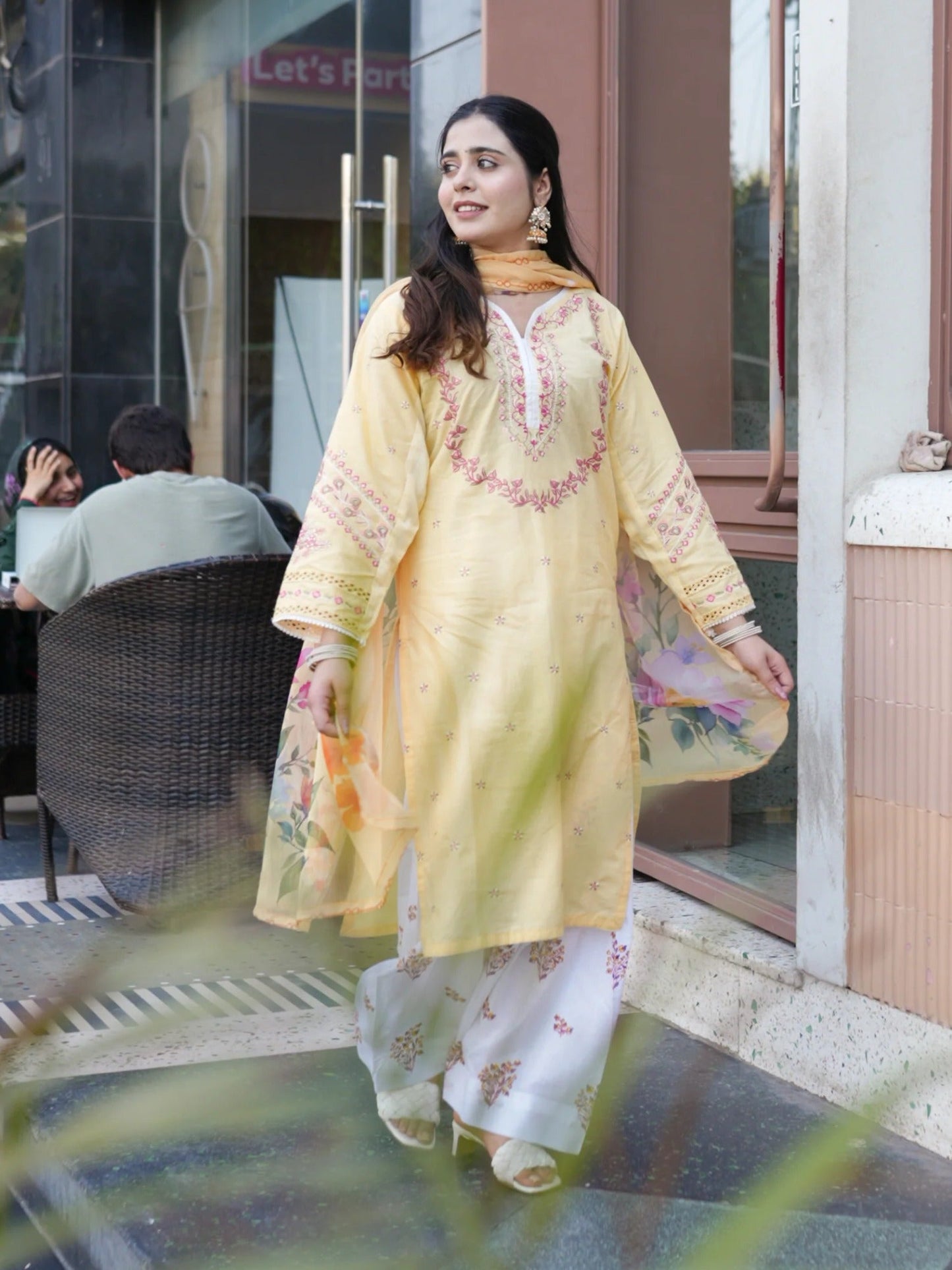 Yellow -Tawakal Closet Cotton Embroidered Stitched 3-Piece Suit-Lemon Blossom-TW4564