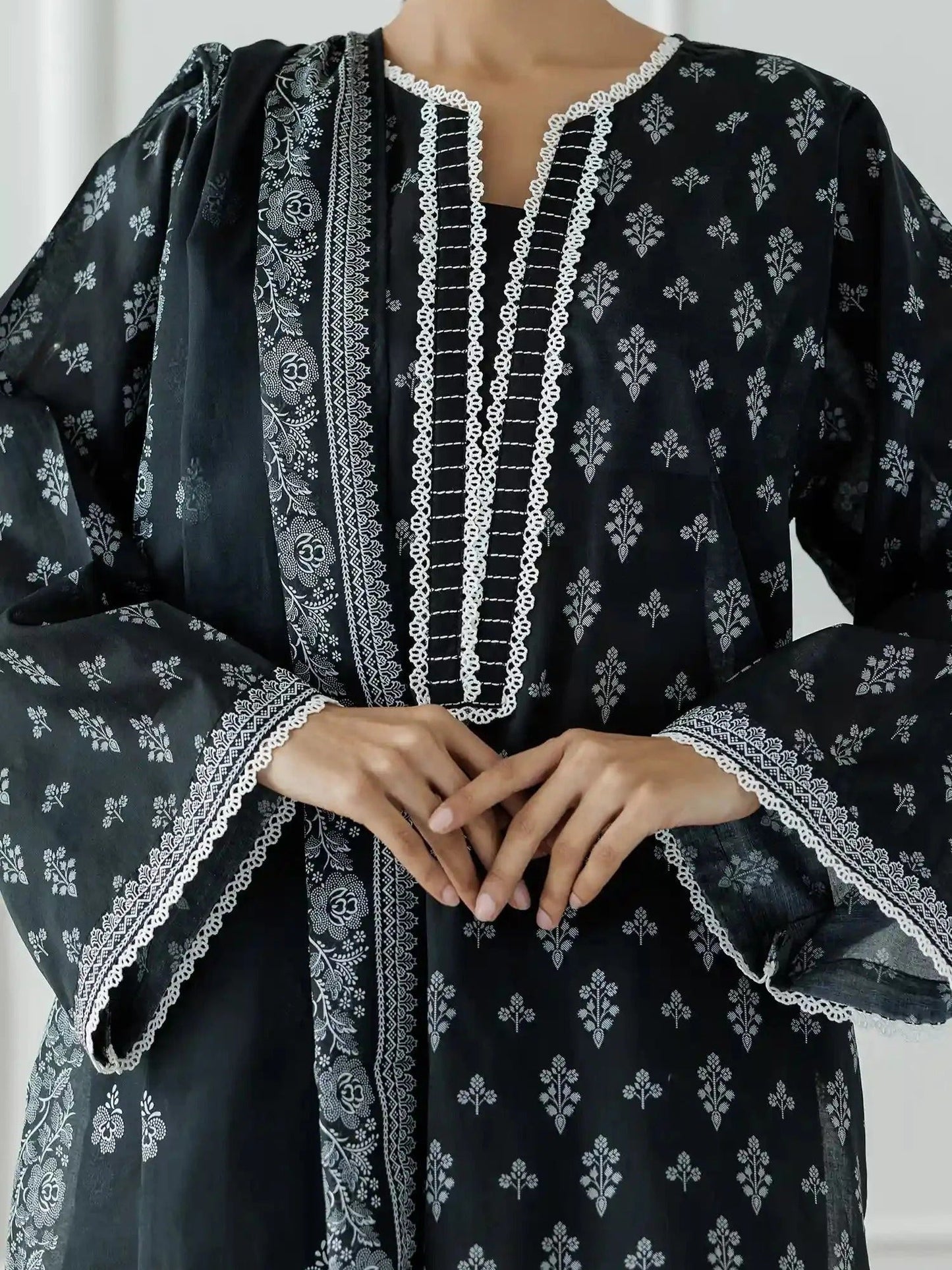 Black -Orient Lawn Printed Unstitched 3-Piece Suit-OTL-25-030