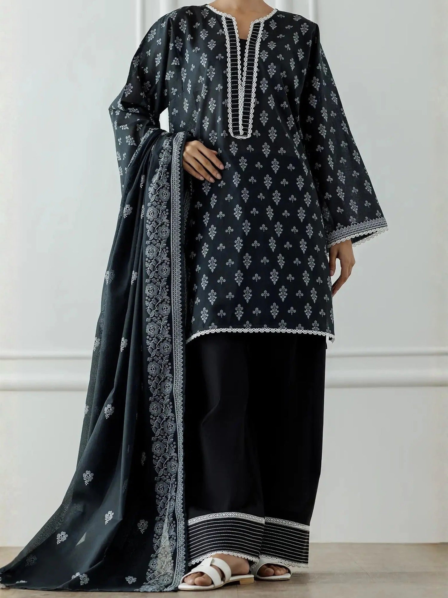 Black -Orient Lawn Printed Unstitched 3-Piece Suit-OTL-25-030